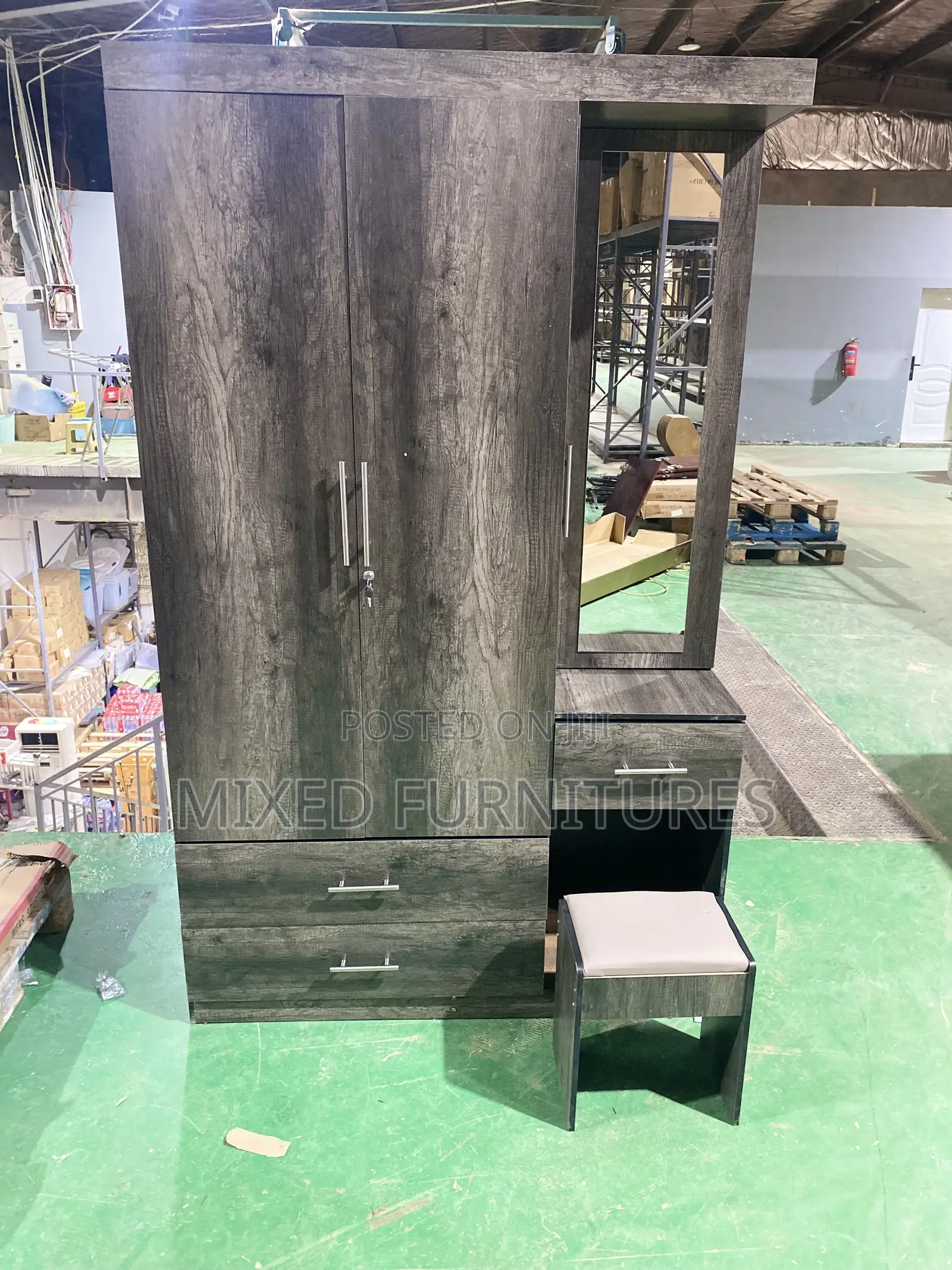 Wardrobe 3 Doors With Mirror and Chair