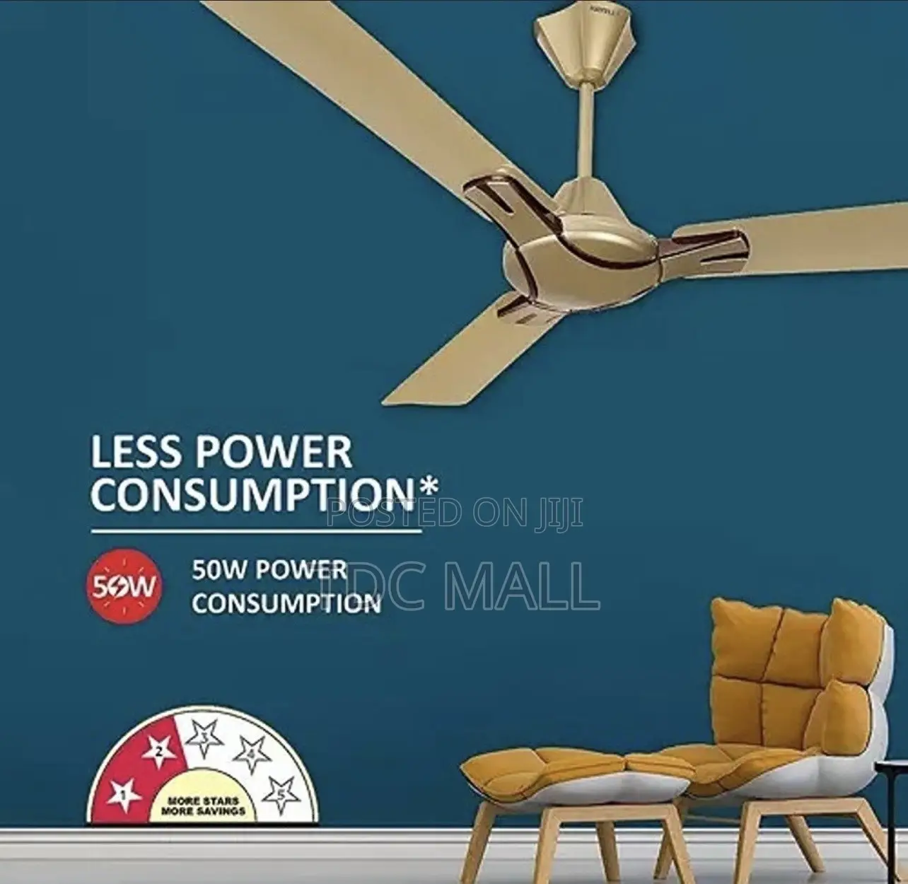 100% Copper Decorative Nicola Energy Saving Ceiling Fan - Gold