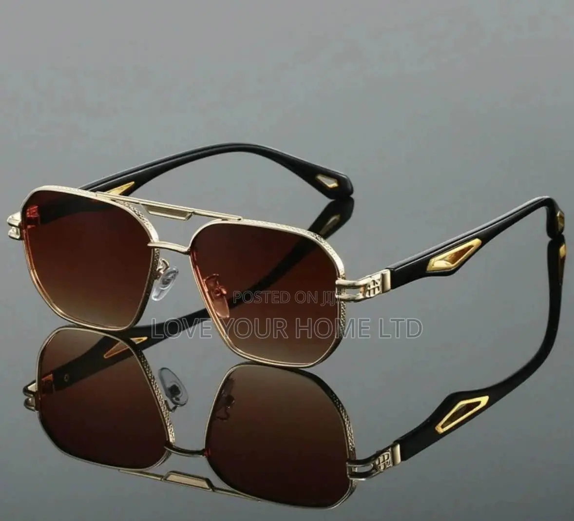 Men's Square Sunglasses – Black Gold Frame, Brown Lens