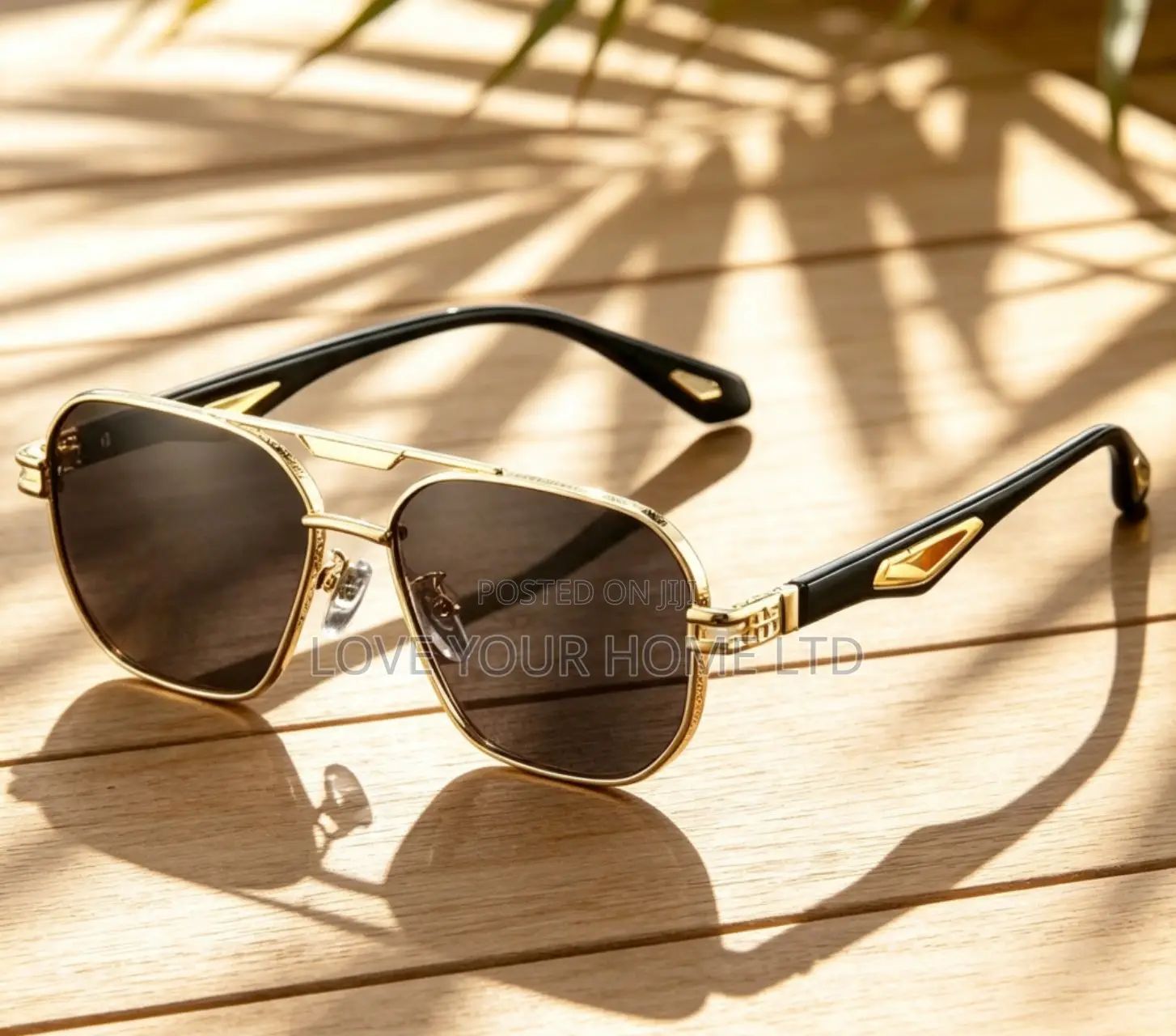 Men's Square Sunglasses – Black Gold Frame, Brown Lens