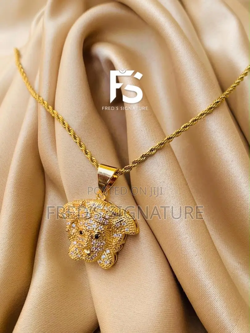 Gold Medusa Head Pendant Necklace