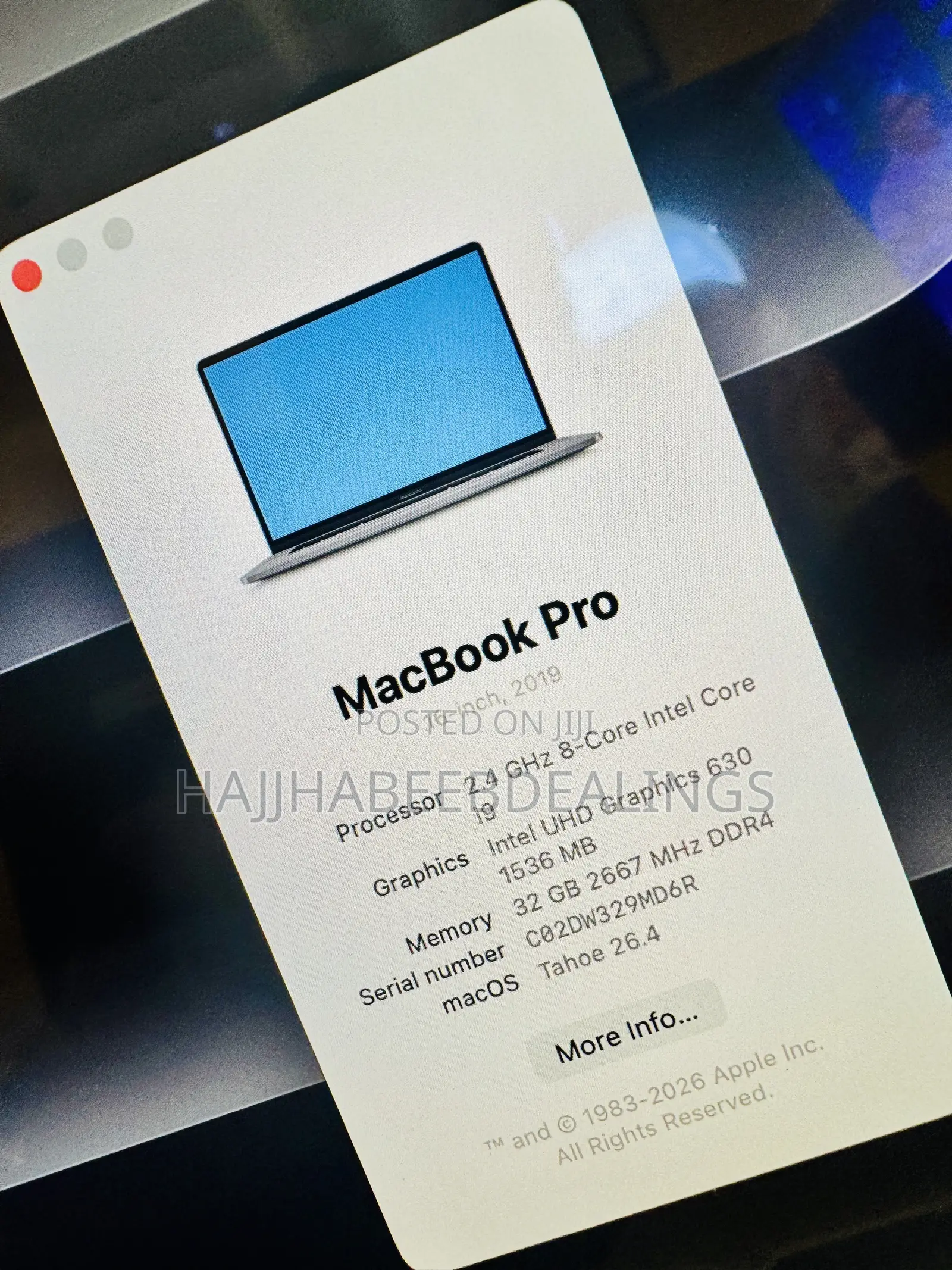 Laptop Apple MacBook Pro 2019 32GB Intel Core i9 SSD 512GB