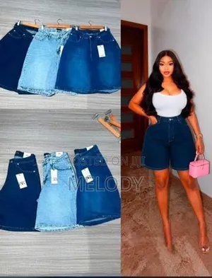 High-Waisted Denim Bermuda Shorts
