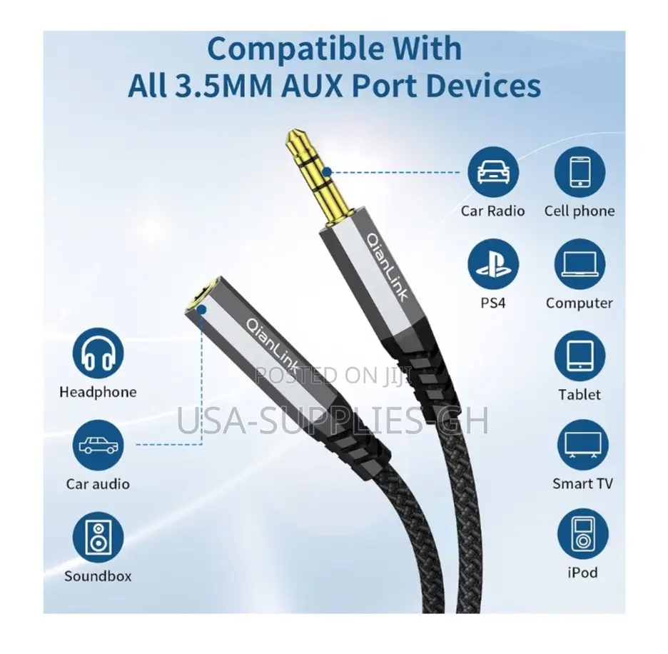QianLink 3.5mm Audio Extension Cable 6.6ft M to F Aux Adapter From Usa