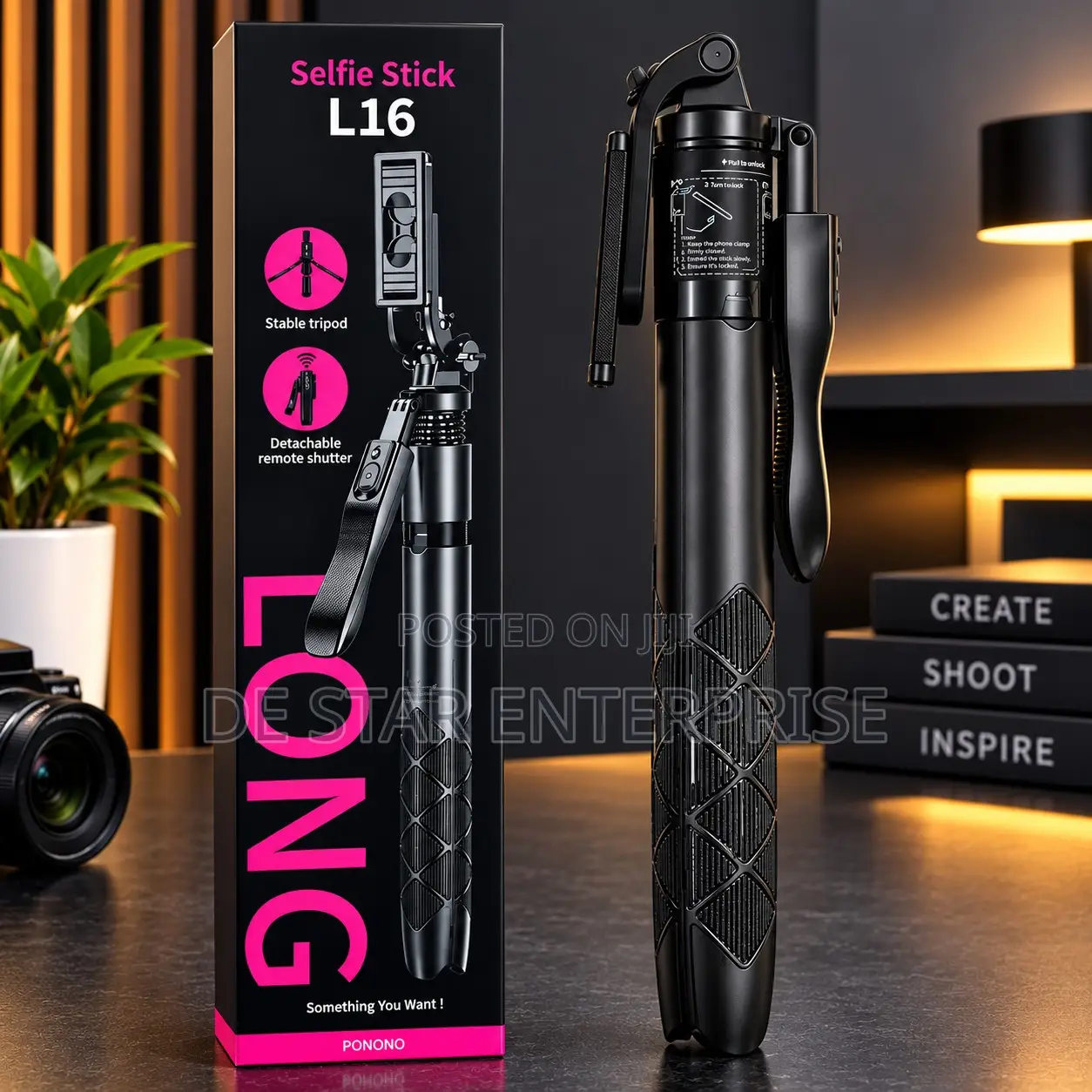 L16 Long Selfie Stick With Tripod Stand and Bluetooth Selfie