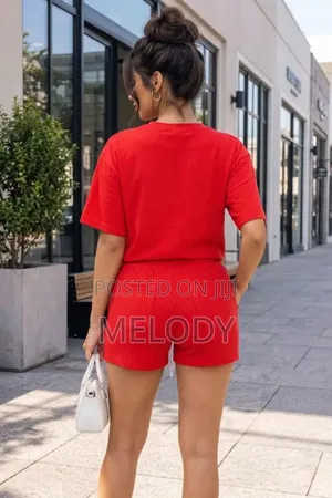 Red Casual Heart Print Two-Piece Short Set