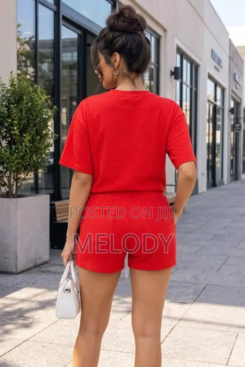 Red Casual Heart Print Two-Piece Short Set