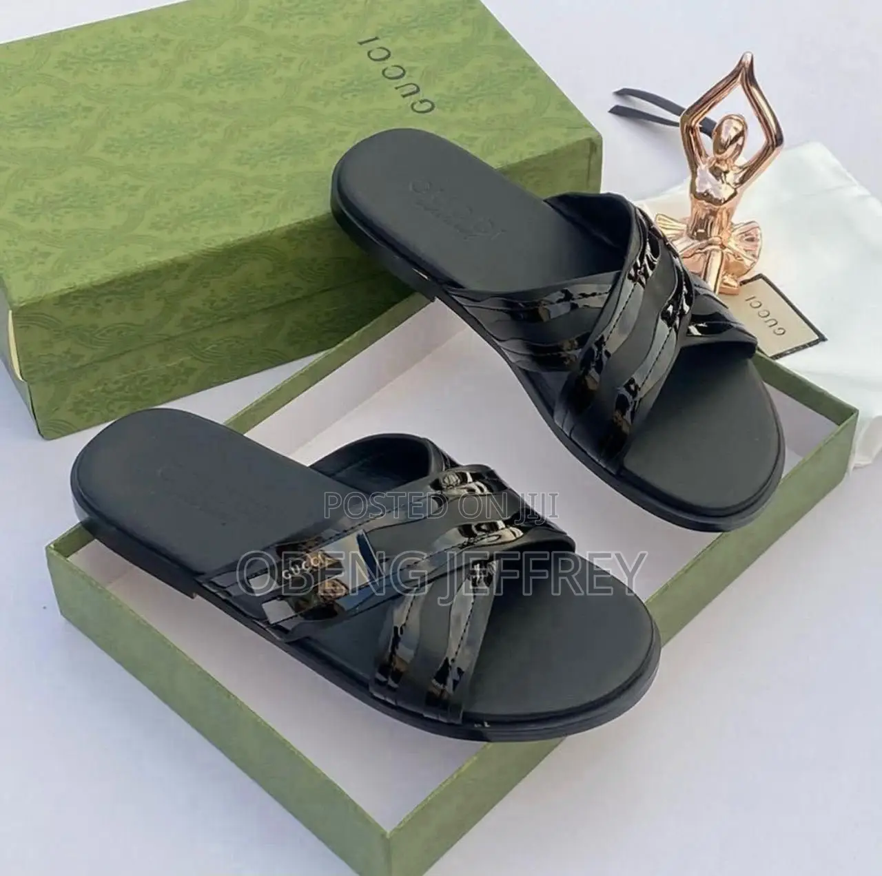 Original Gucci Crossed Slippers in Black/White