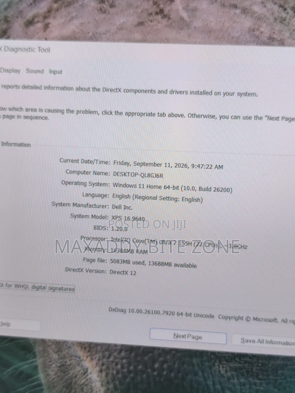 Laptop Dell XPS 16 9640 16GB Intel Core Ultra 7 SSD 512GB