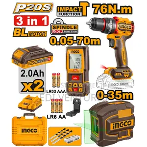 Ingco Cordless Drill Impact Drill 76nm, 2 Batteries, Distance Detector