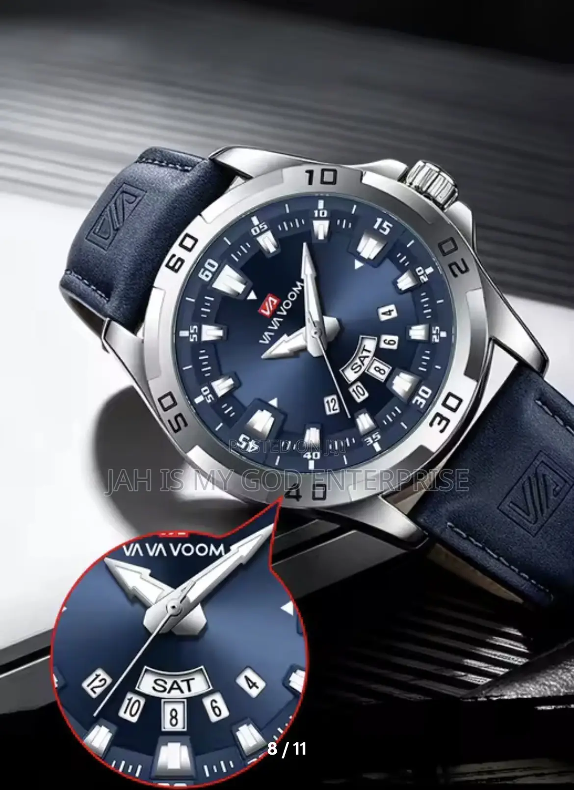 VA VA VOOM 2583 Leather Men Business Waterproof Black Watch for Men
