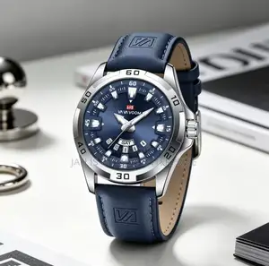 VA VA VOOM 2583 Leather Men Business Waterproof Black Watch for Men