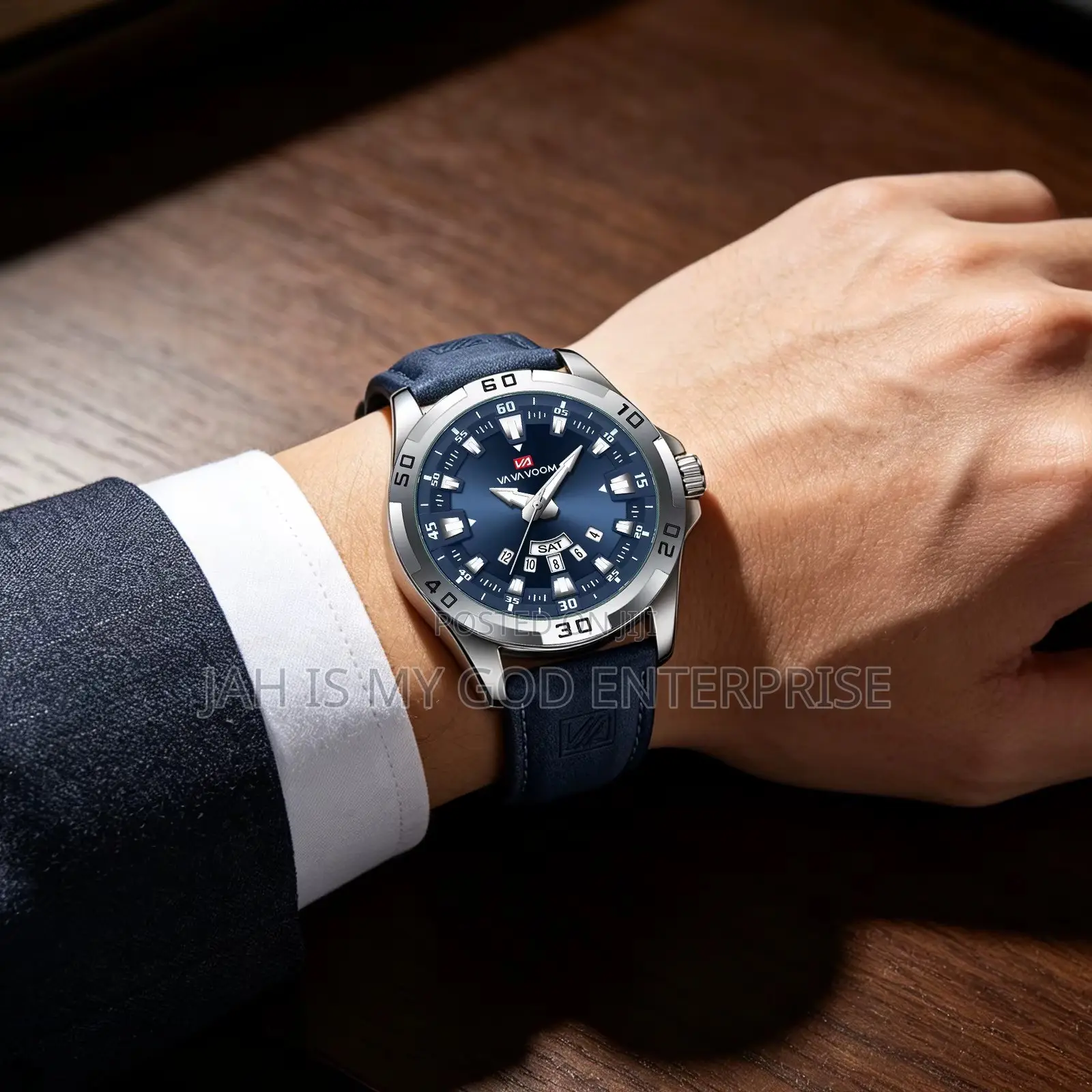 VA VA VOOM 2583 Leather Men Business Waterproof Black Watch for Men