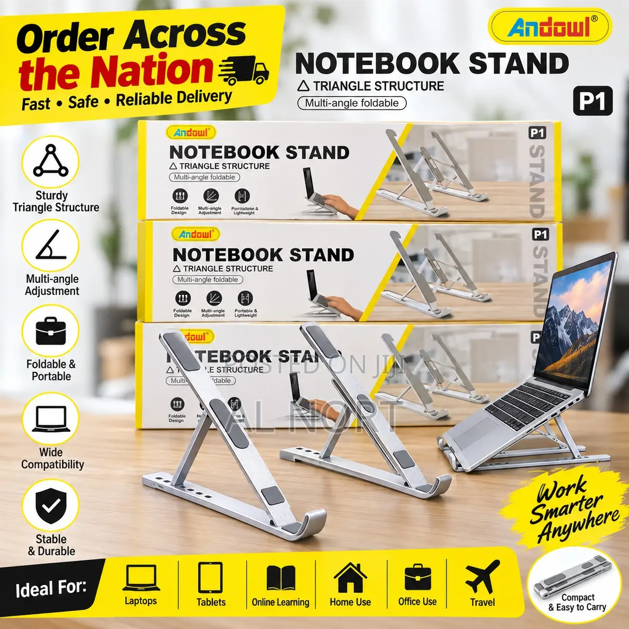Foldable Adjustable Notebook Stand – Silver Laptop Stand