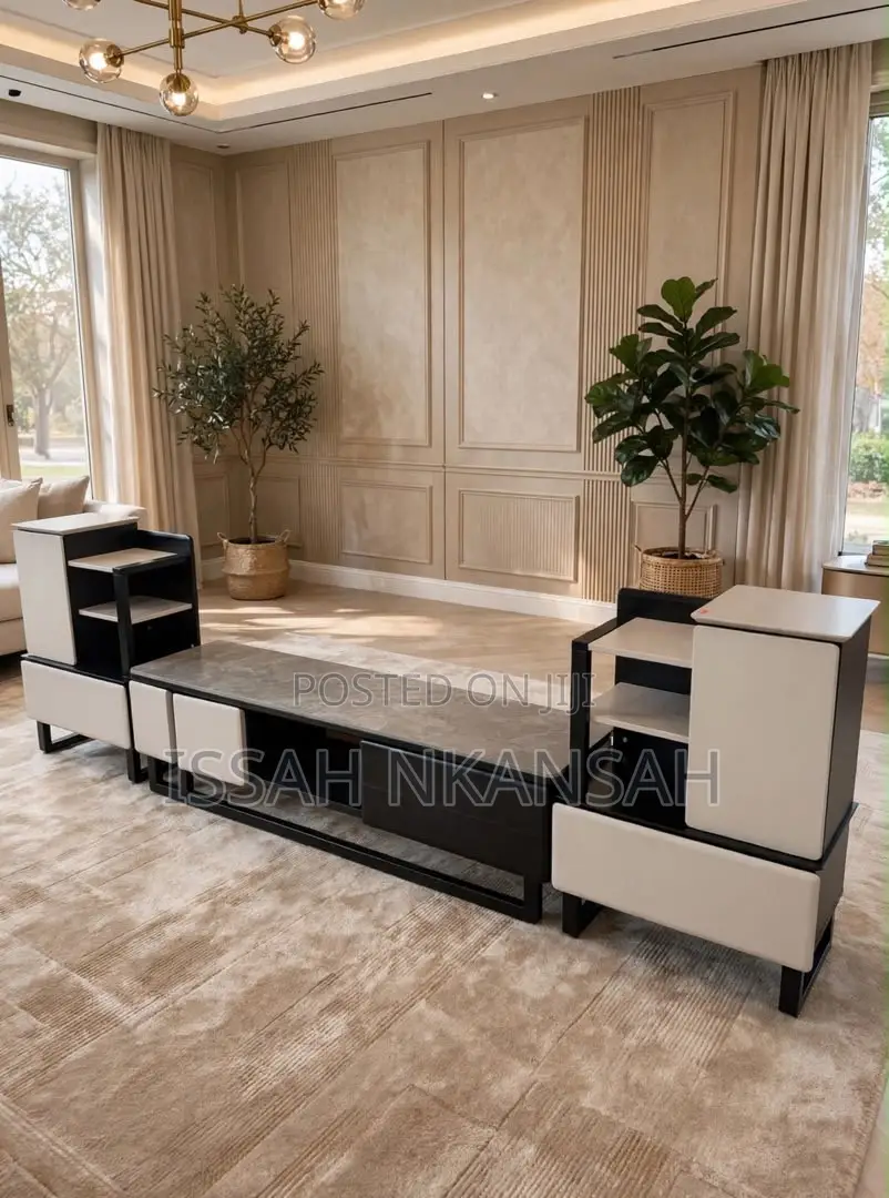 TV STAND With Grey Marble Top Set