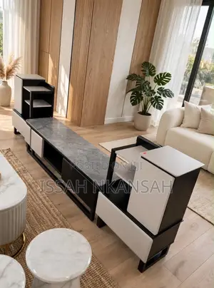TV STAND With Grey Marble Top Set