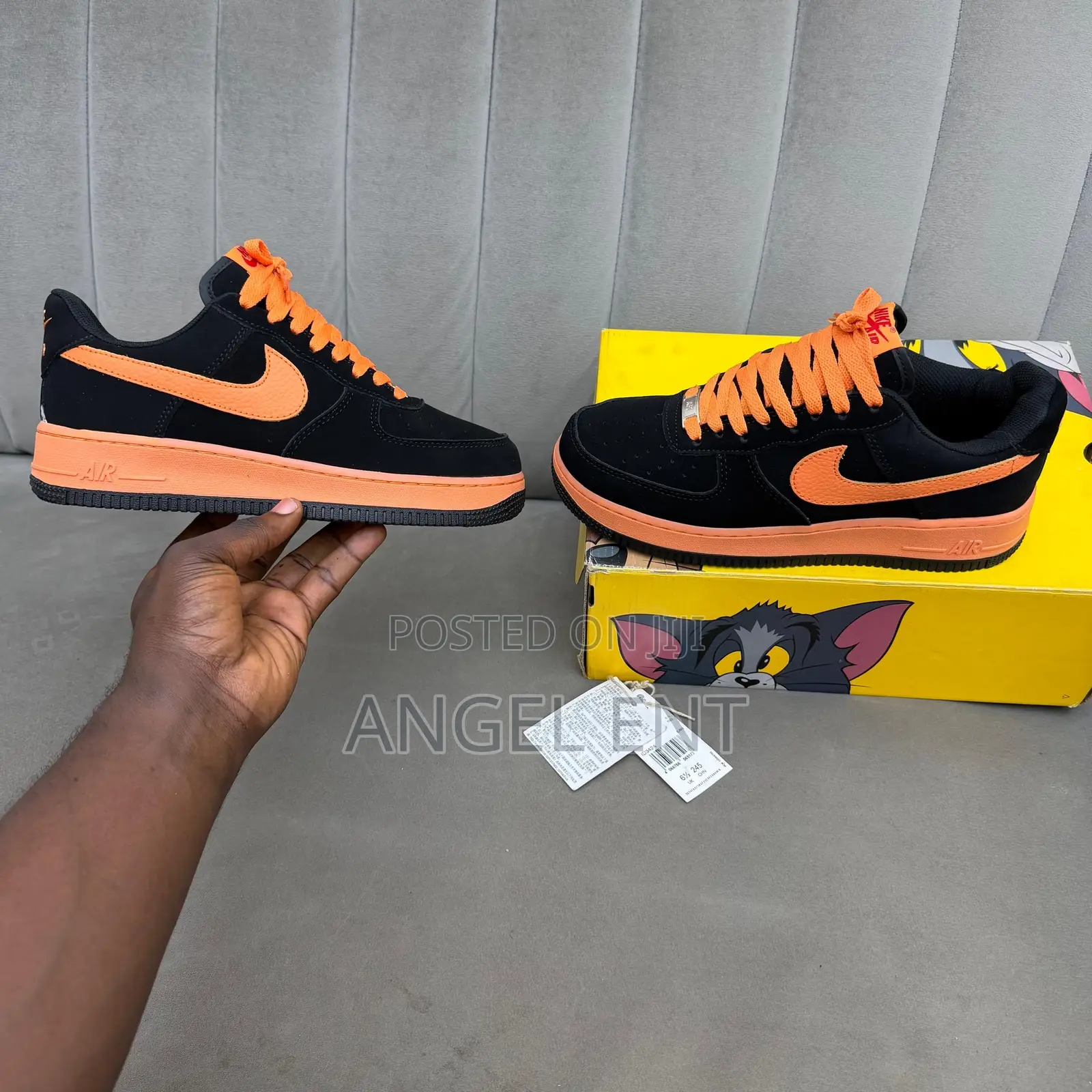 Nike Air Force 1 Black Orange Low-Top Sneakers (Loc: Adum Kumasi)