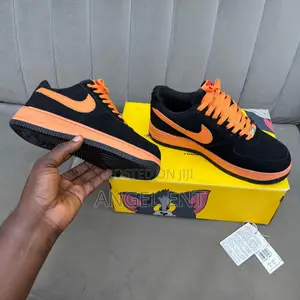 Nike Air Force 1 Black Orange Low-Top Sneakers (Loc: Adum Kumasi)