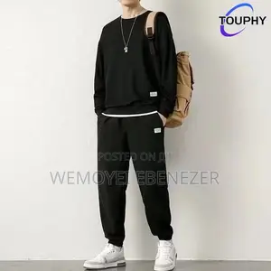 Men Cotton Sweatshirt-Long Sleeve Set Black T514641