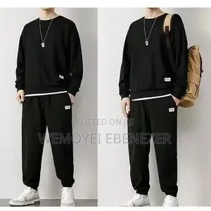 Men Cotton Sweatshirt-Long Sleeve Set Black T514641