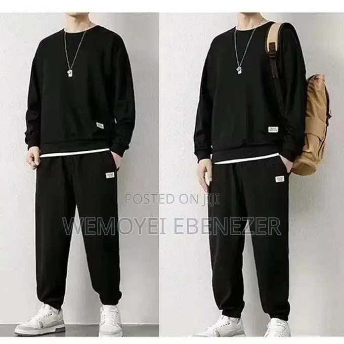Men Cotton Sweatshirt-Long Sleeve Set Black T514641