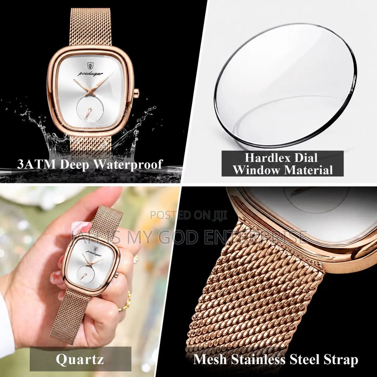 Poedagar 783 Luxury Stainless Steel Mesh Women's Watch-Rose Gold Gold