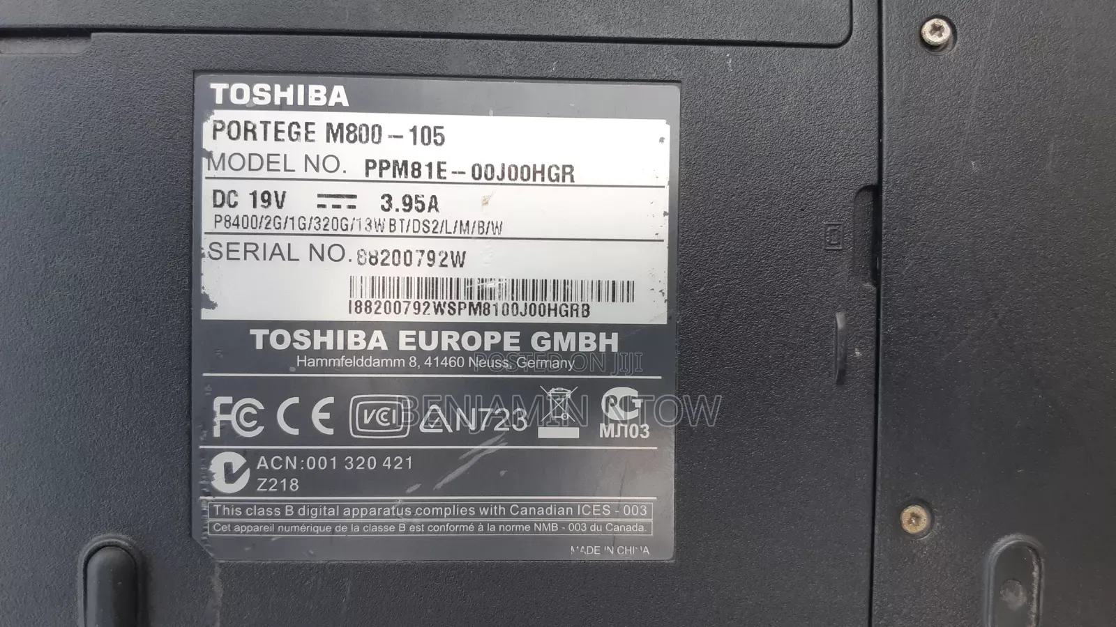 Laptop Toshiba Portege M800 3GB Intel Core M2 HDD 160GB