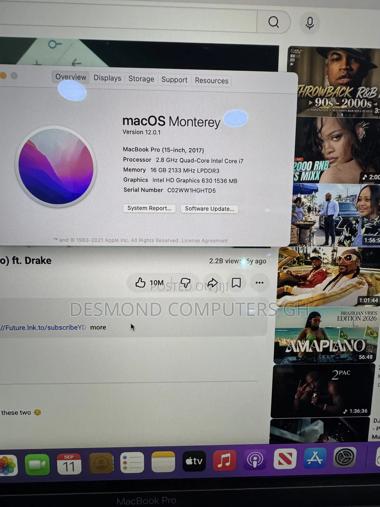 Laptop Apple MacBook Pro 2017 16GB Intel Core i7 SSD 256GB