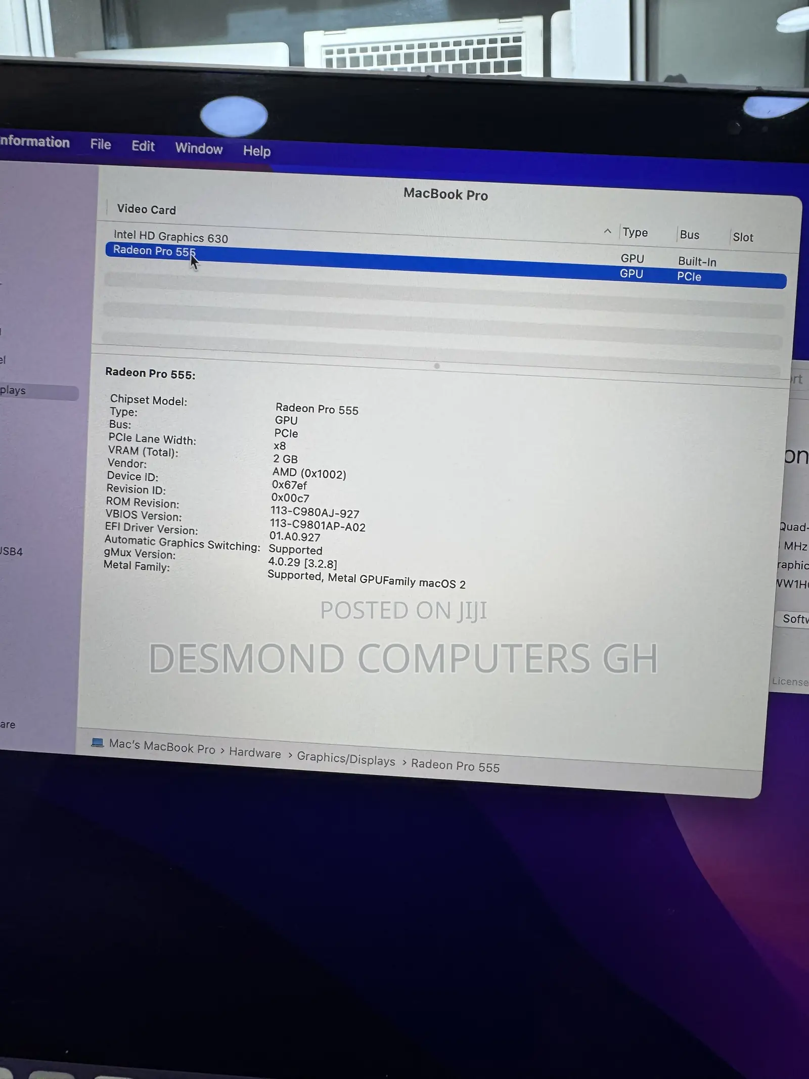 Laptop Apple MacBook Pro 2017 16GB Intel Core i7 SSD 256GB