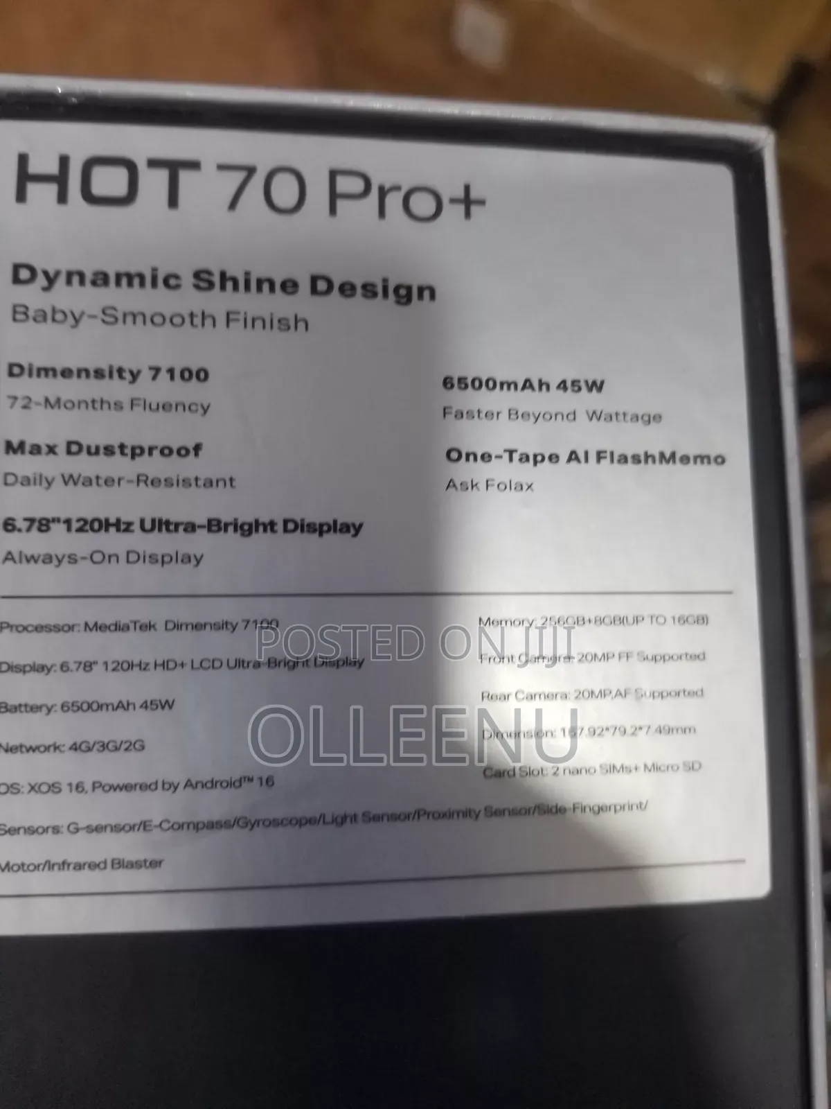 New Infinix Hot 70 Pro 5G+ 256 GB Silver
