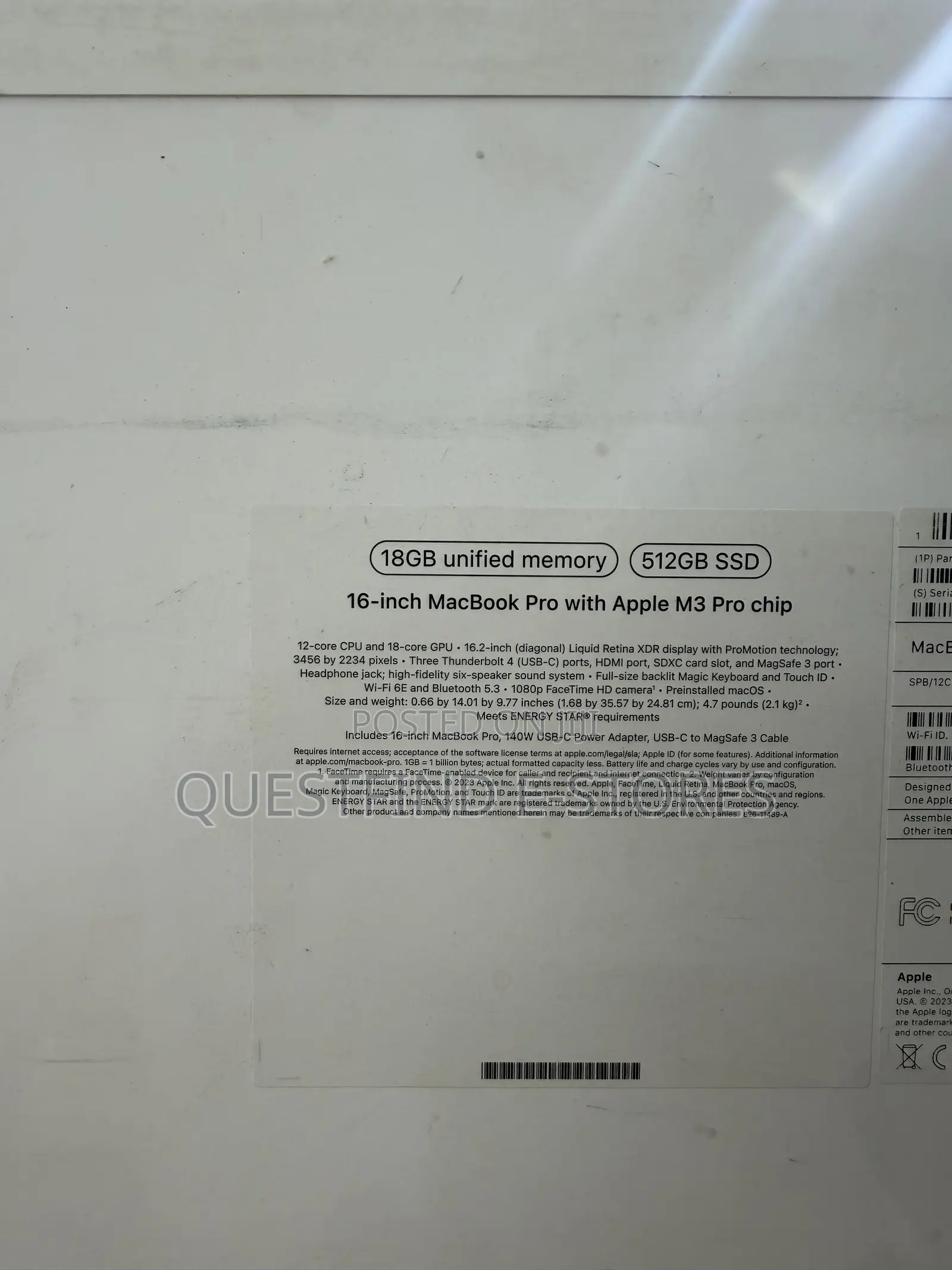 New Laptop Apple MacBook Pro 2023 M3 Pro 18GB Apple M3 Pro SSD 512GB