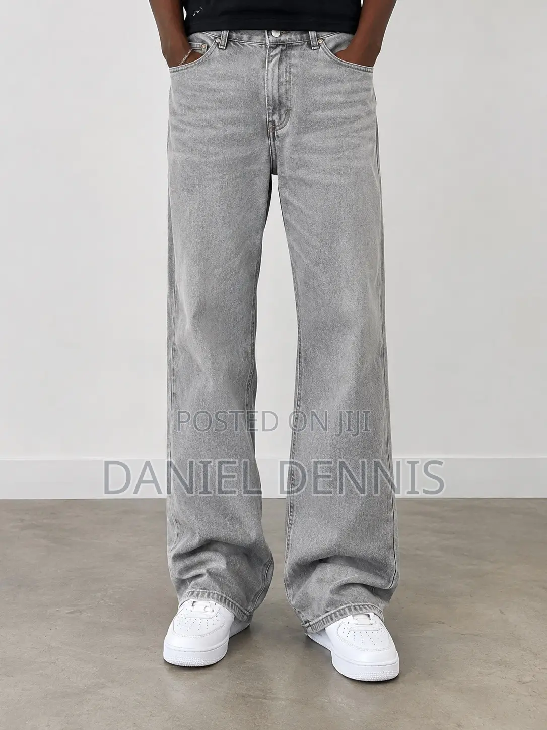 Men's Washed Grey Loose Fit Straight Jeans – Streetwear Denim