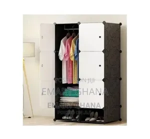 6 Cubes Plastic Wardrobe With Shoe Rack - Black/White