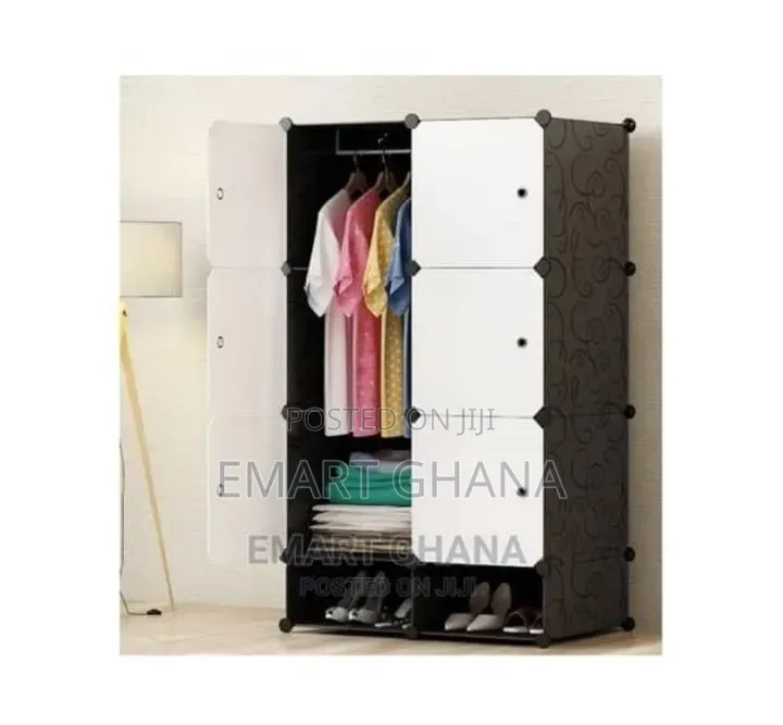 6 Cubes Plastic Wardrobe With Shoe Rack - Black/White