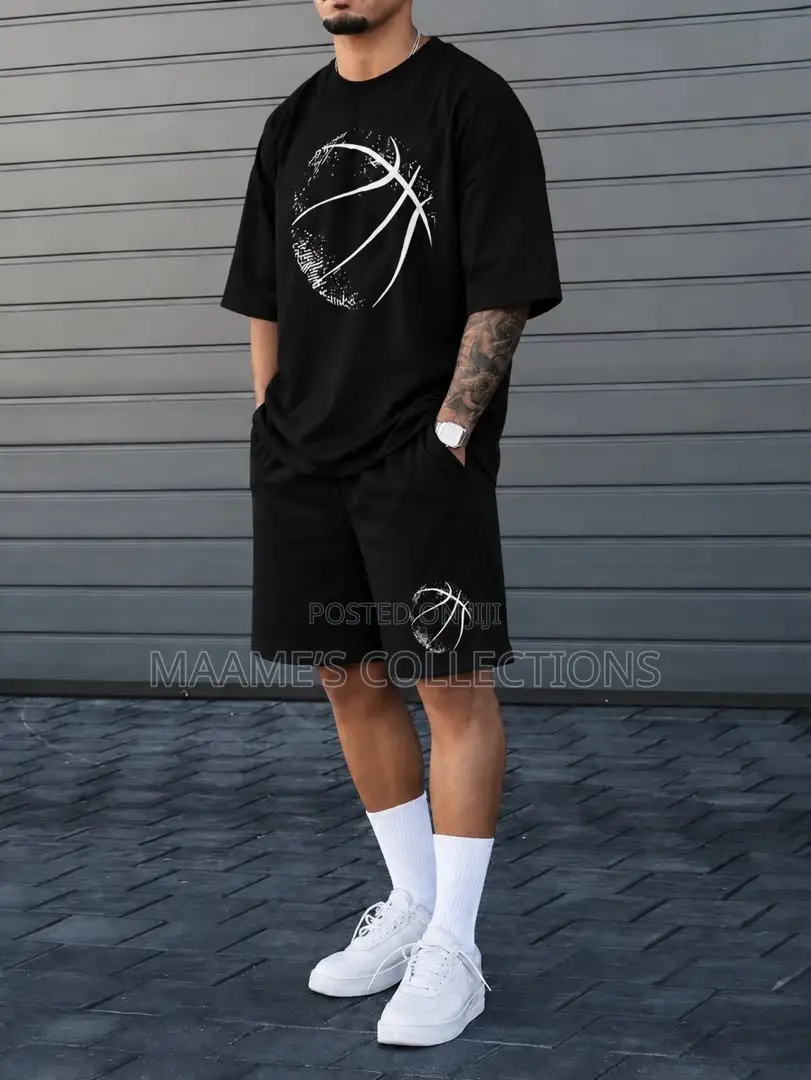 Men'S 2pcs Casual Round-Neck Short-Sleeved T-Shirt and Short Pants Set