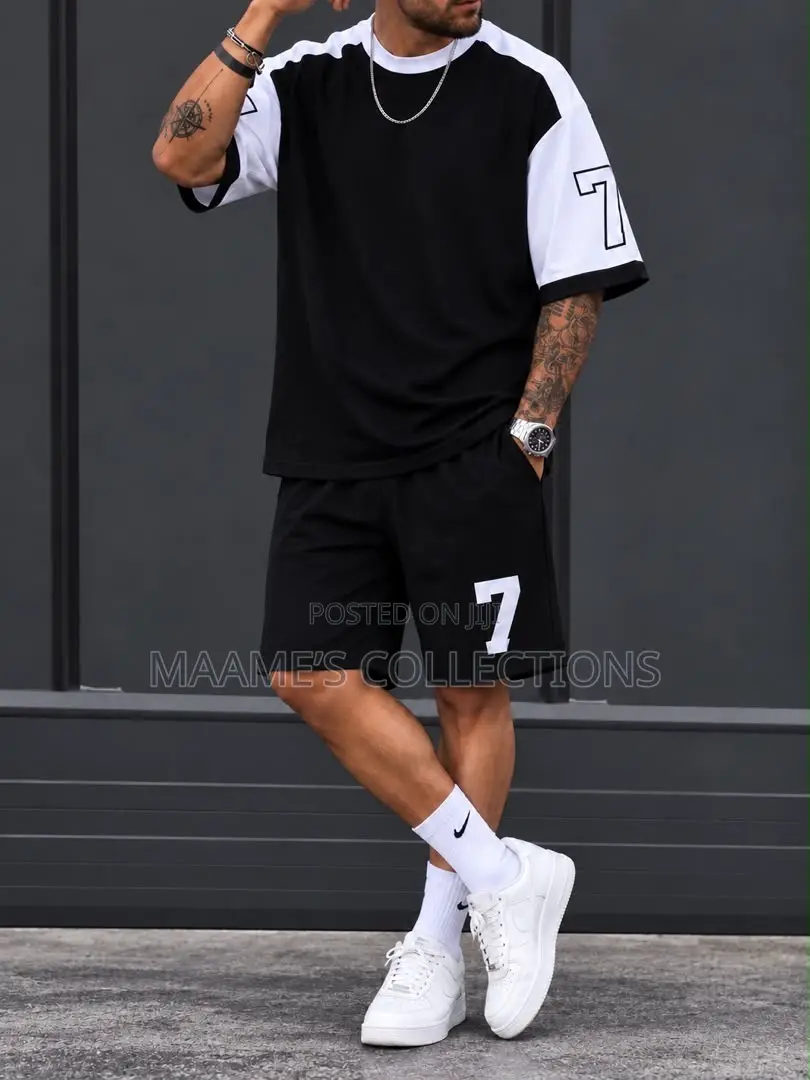 Men'S 2pcs Casual Round-Neck Short-Sleeved T-Shirt and Short Pants Set