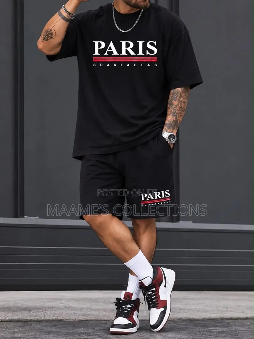 Men'S 2pcs Casual Round-Neck Short-Sleeved T-Shirt and Short Pants Set