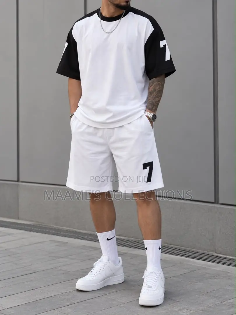 Men'S 2pcs Casual Round-Neck Short-Sleeved T-Shirt and Short Pants Set