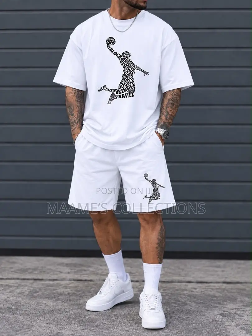 Men'S 2pcs Casual Round-Neck Short-Sleeved T-Shirt and Short Pants Set
