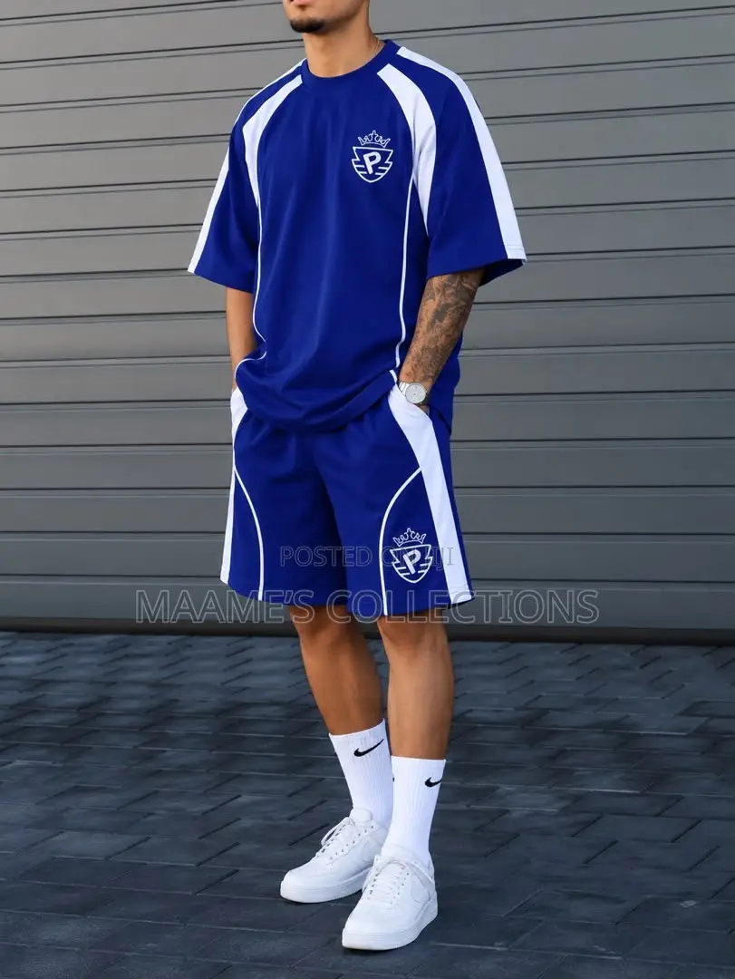 Men'S 2pcs Casual Round-Neck Short-Sleeved T-Shirt and Short Pants Set