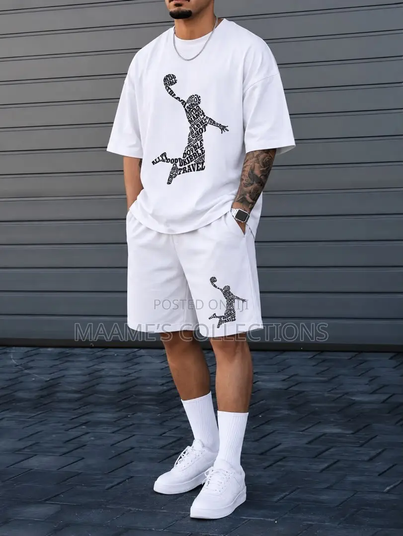 Men'S 2pcs Casual Round-Neck Short-Sleeved T-Shirt and Short Pants Set