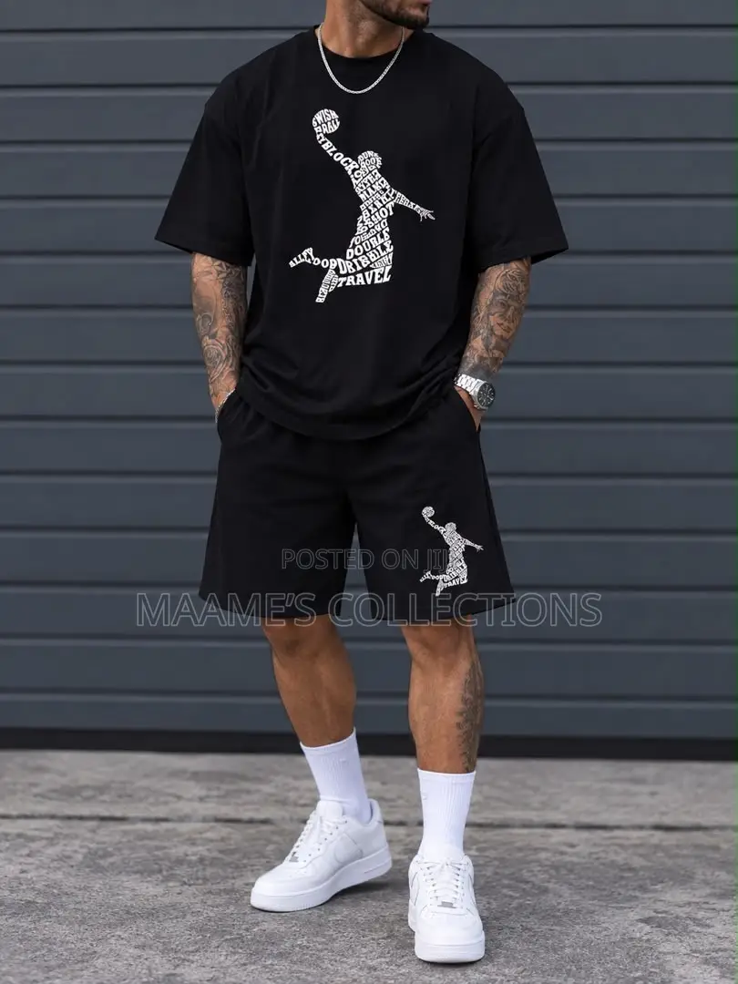 Men'S 2pcs Casual Round-Neck Short-Sleeved T-Shirt and Short Pants Set