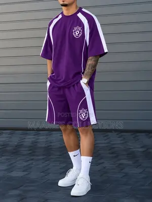 Men'S 2pcs Casual Round-Neck Short-Sleeved T-Shirt and Short Pants Set