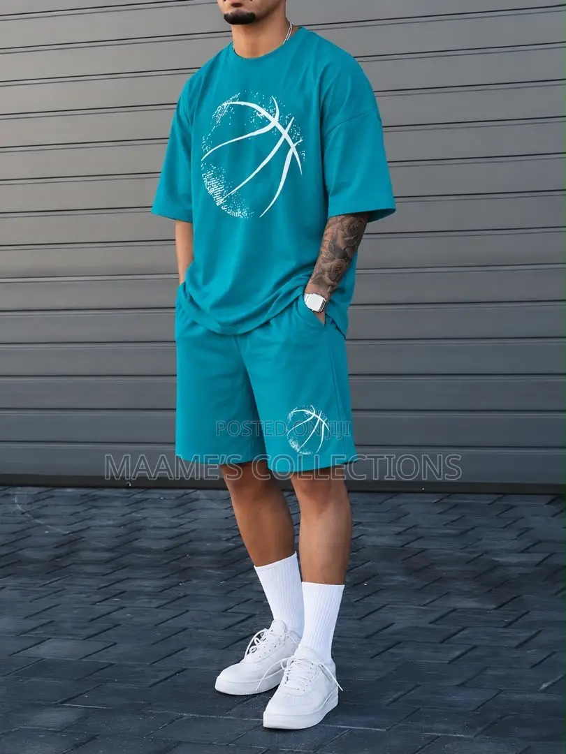 Men'S 2pcs Casual Round-Neck Short-Sleeved T-Shirt and Short Pants Set