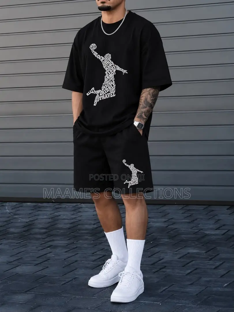 Men'S 2pcs Casual Round-Neck Short-Sleeved T-Shirt and Short Pants Set