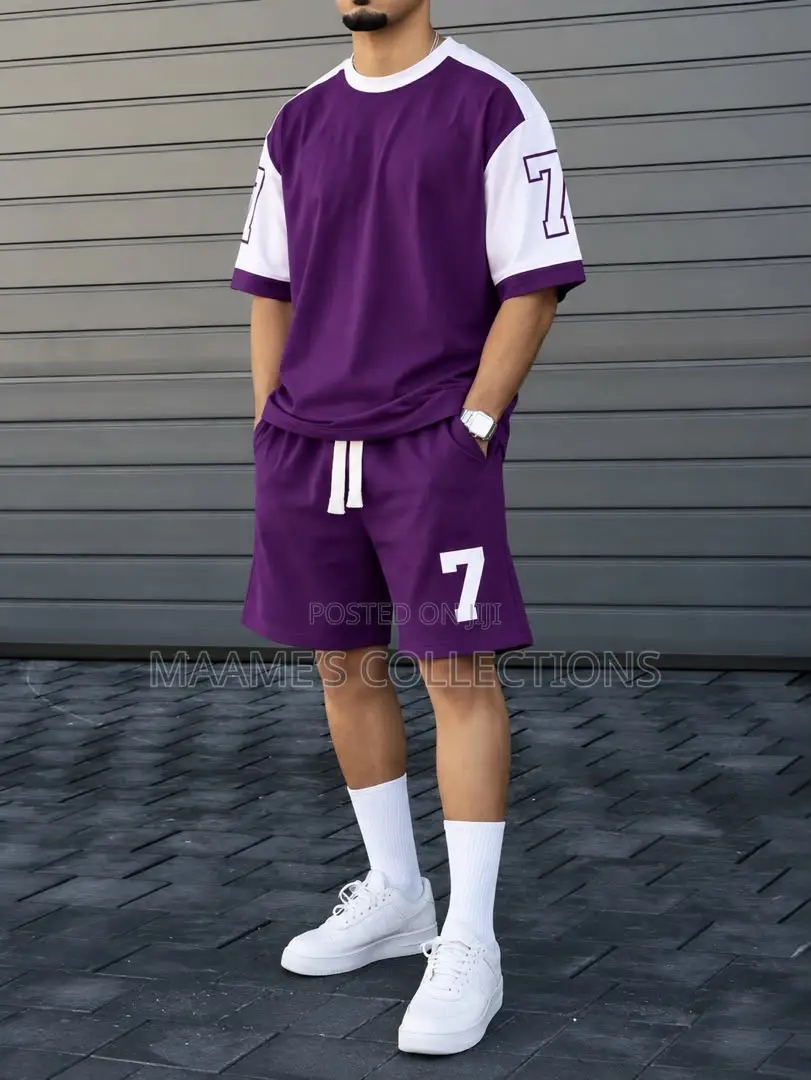 Men'S 2pcs Casual Round-Neck Short-Sleeved T-Shirt and Short Pants Set