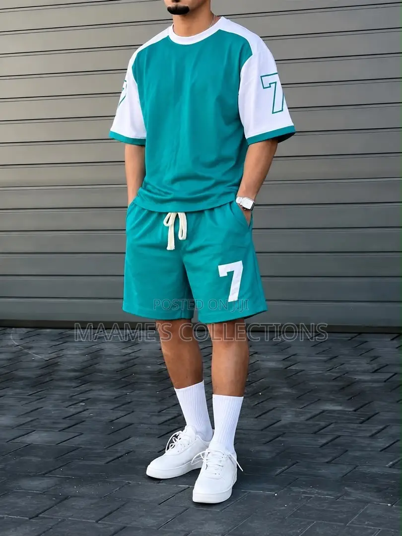 Men'S 2pcs Casual Round-Neck Short-Sleeved T-Shirt and Short Pants Set