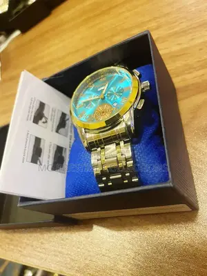 Men’s Luxury Gold Blue Chronograph Quartz Wristwatch
