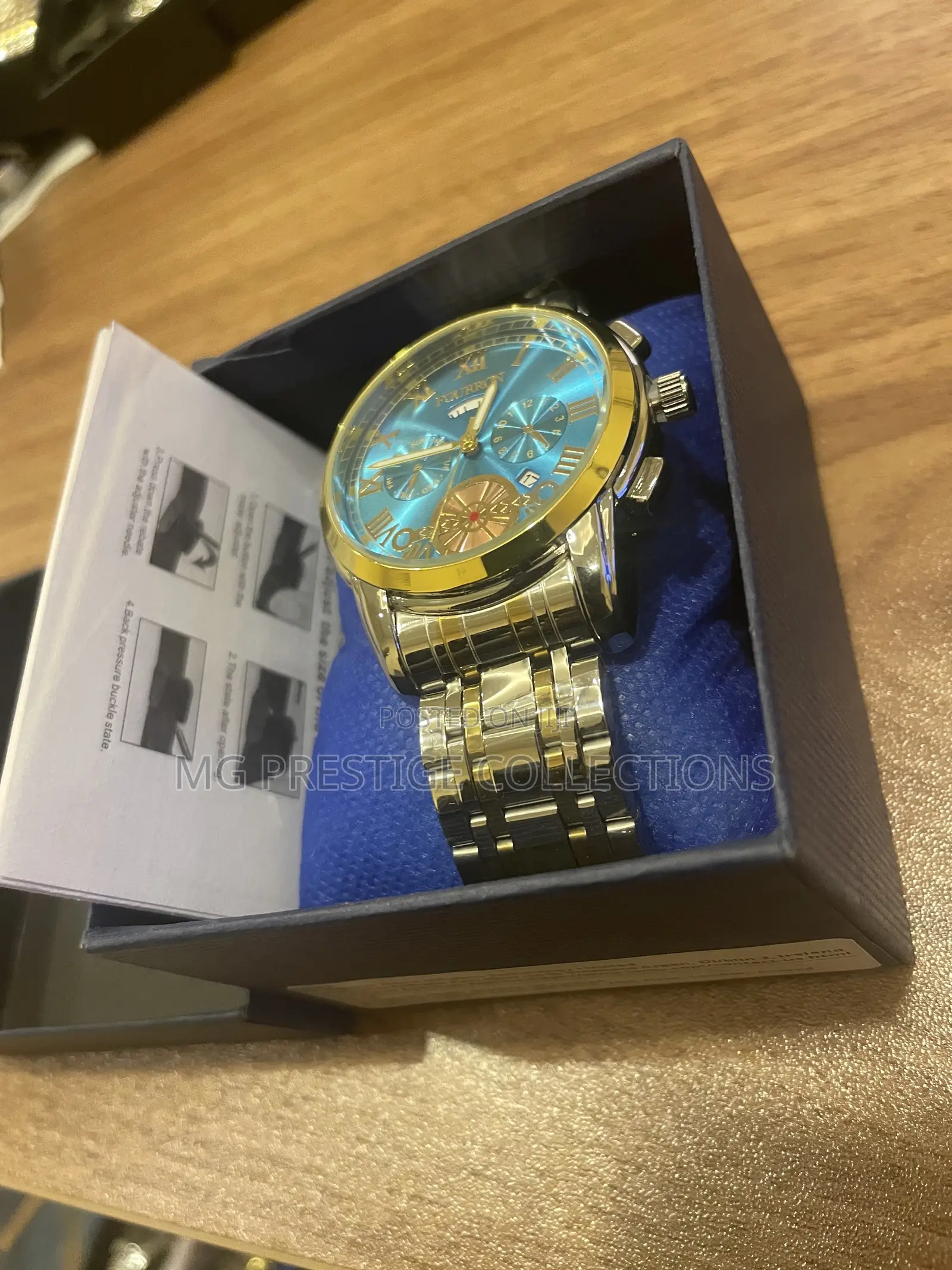 Men’s Luxury Gold Blue Chronograph Quartz Wristwatch