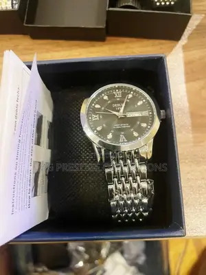 DEBLY Men's Luxury Silver Stainless Steel Quartz Watch (Black Dial)
